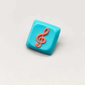 Handcrafted Treble Clef Low Shaft Keycaps featuring a vibrant treble clef on a playful blue resin base, perfect for MX keyboards.