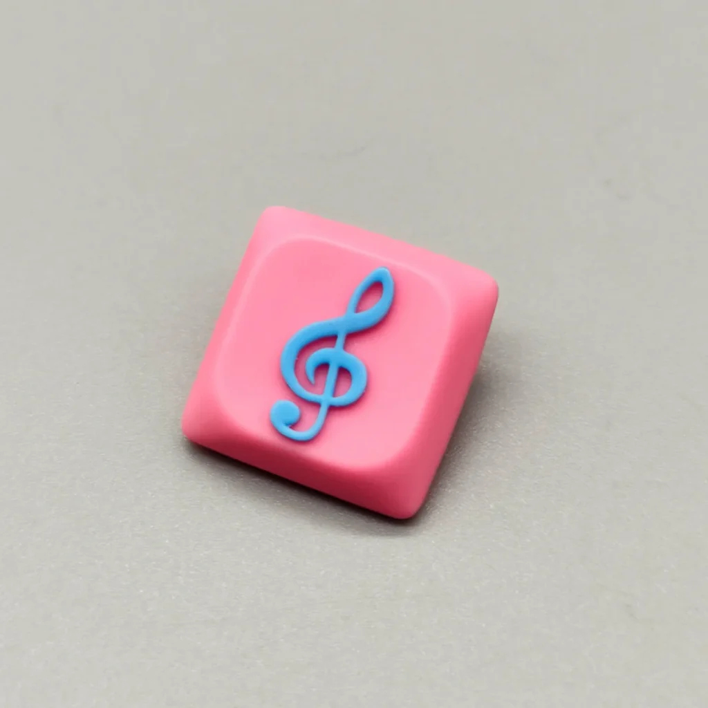 Vibrant pink base Treble Clef Low Shaft Keycaps, handcrafted from resin, showcasing a glossy treble clef symbol.