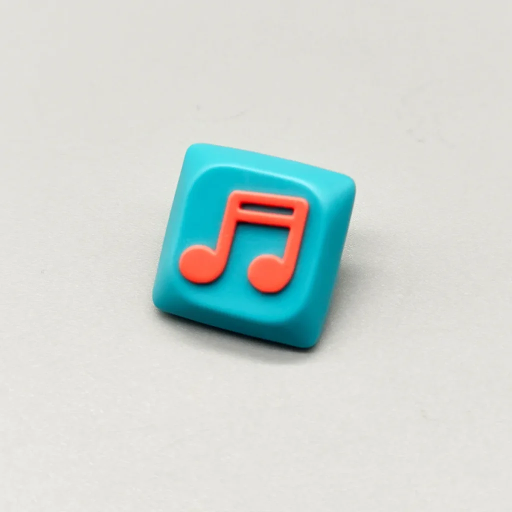 Handcrafted Two Beam Eighth Note Symbol Keycaps featuring a vibrant translucent resin rhythm symbol on a striking blue base, showcasing artistic flair.