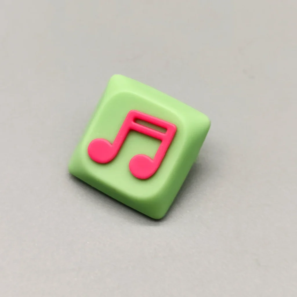 Handcrafted Two Beam Eighth Note Symbol Keycaps with a vibrant translucent resin rhythm symbol set on a striking green base, showcasing unique artistic flair.