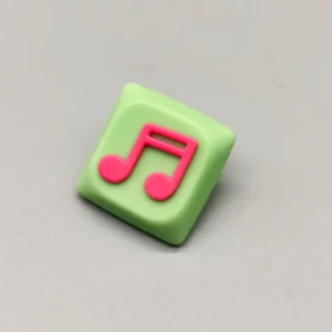 Handcrafted Two Beam Eighth Note Symbol Keycaps with a vibrant translucent resin rhythm symbol set on a striking green base, showcasing unique artistic flair.