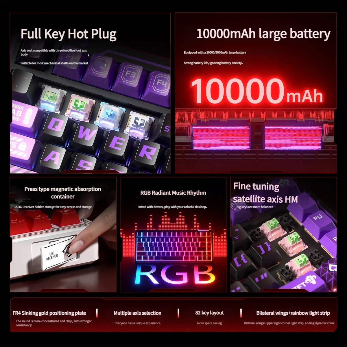 K75 Tri-Mode Mechanical Gaming Keyboard, custom art keycaps, vibrant RGB, 10000mAh battery, custom Kailh switches. Experience premium gaming.