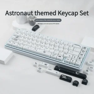 Astronaut PBT MOA keycap set showcasing ergonomic MOA profile and captivating cosmic artistry with stylized astronauts.