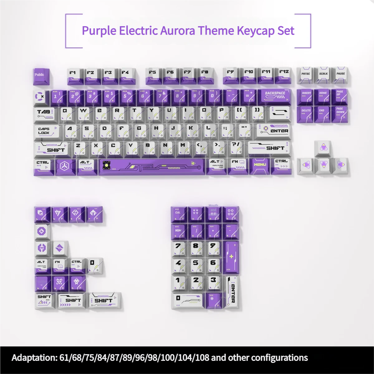 Vibrant electric purple Aurora Keycaps set shimmer with a pearlescent metallic finish, embodying a dynamic cosmic aurora theme.