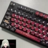 A gallery of Luminous BanG Dream Ave Mujica PBT keycaps set, displaying their vibrant, all-around backlit legends and dark, stylized artistic design.