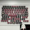 Luminous BanG Dream Ave Mujica PBT keycaps set showcasing vibrant, all-around backlit legends and stylized dark aesthetic from multiple artistic angles.