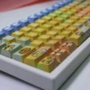 Gallery view of whimsical BearisBug PBT dye-sub keycaps set, featuring charming creature illustrations and vibrant yet soft colors from various angles.
