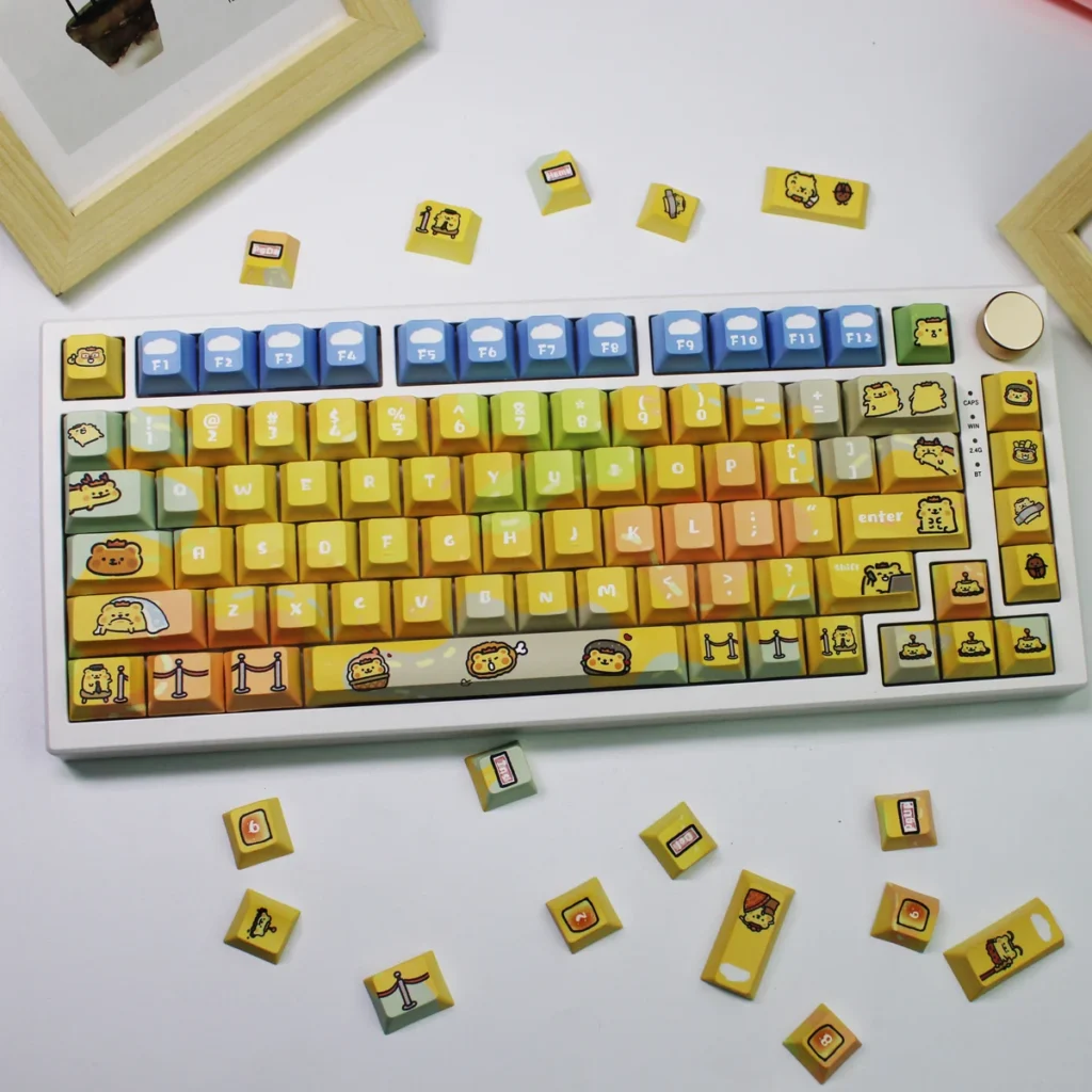 Main image of whimsical BearisBug Keycap set, showcasing playful creature illustrations on premium PBT dye-sub keycaps.
