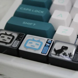 Stunning handcrafted resin BiliBili Keycaps featuring a miniature retro pixel TV with a visible Bilibili logo, designed for backlit keyboards.