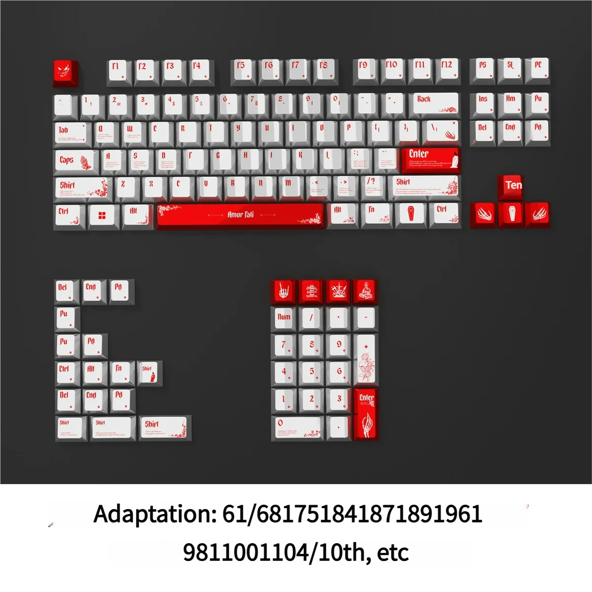 Blood Rose Keycaps Set gallery showcasing the unique gothic pearlescent metallic finish from various angles, highlighting its shimmering dark romance.