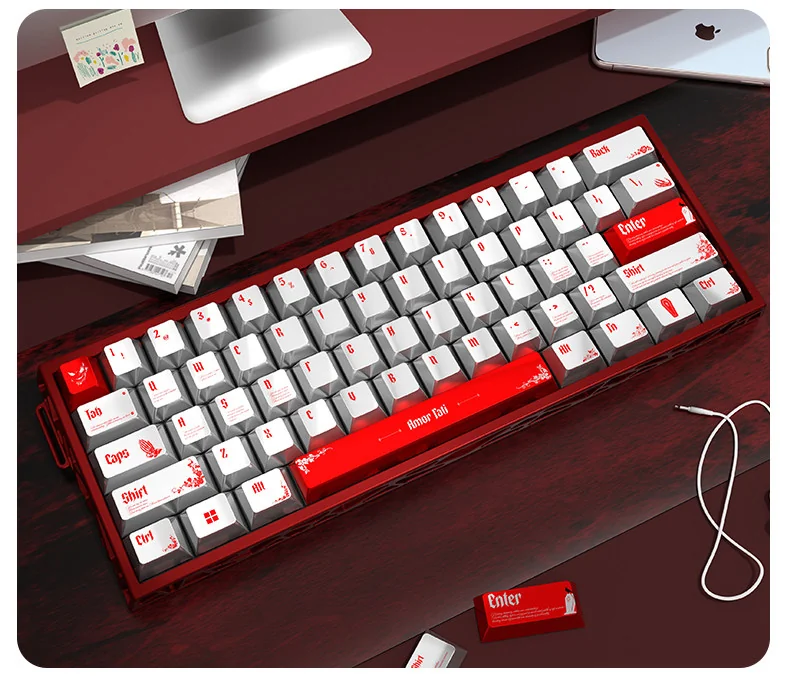 This Blood Rose Keycaps Set variant showcases a shimmering gothic pearlescent metallic finish in a small, elegant set, evoking dark romance.