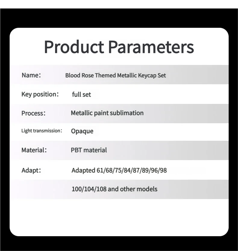Detailed of Blood Rose Keycaps Set from a refined angle, showcasing the unique shimmering gothic pearlescent metallic finish and dark romantic aesthetic.