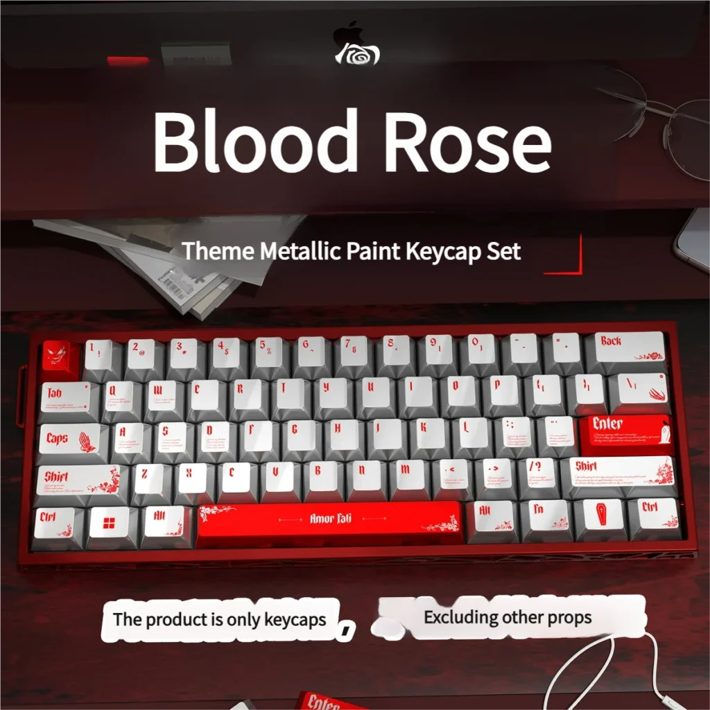 Blood Rose Keycaps set, highlighting the unique Blood Rose pearlescent metallic finish with a dark gothic romance aesthetic and elegant shimmer.