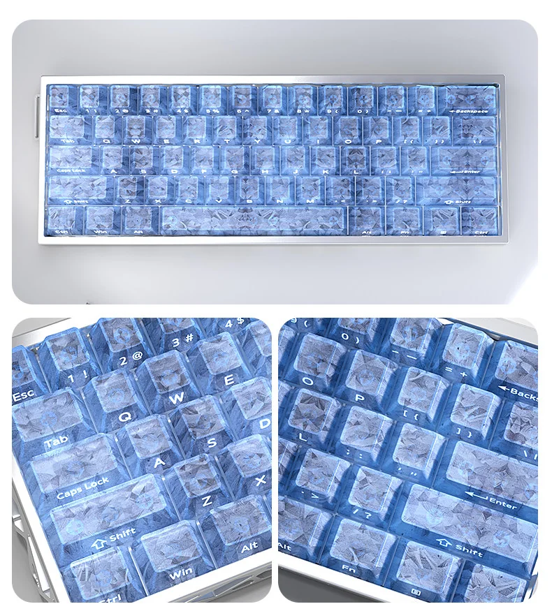 Exclusive blue forged carbon keycaps set, showcasing its dynamic texture, sleek modern design, and crisp side-printed legends for a premium aesthetic.