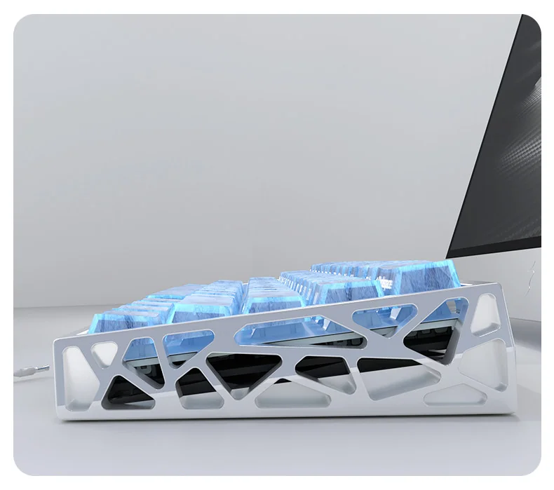 Premium blue forged carbon PC keycaps set, showcasing exclusive texture and crisp top-printed legends. This modern, sleek design elevates any custom keyboard.