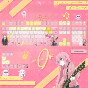 Official Bocchi the Rock! Hitori Gotoh keycap set displayed from multiple perspectives, highlighting its vibrant anime character art for custom keyboards.