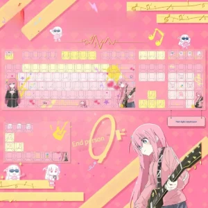 Official Bocchi the Rock! Hitori Gotoh keycap set with stunning front translucent character art, offering vibrant anime style for unique keyboard customization.