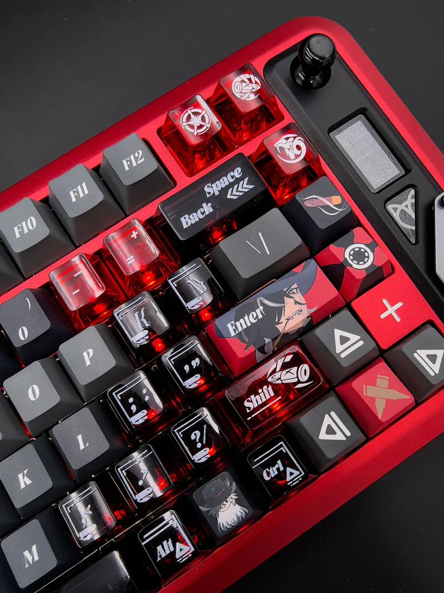 Exclusively crafted Boothill dual-tone keycap set viewed from multiple angles, highlighting its sophisticated, philosophically inspired design.
