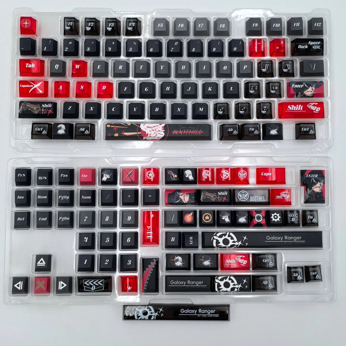 Boothill Keycap Set displayed from various angles, showcasing its exclusively crafted, sophisticated dual-tone design inspired by philosophical wisdom design.