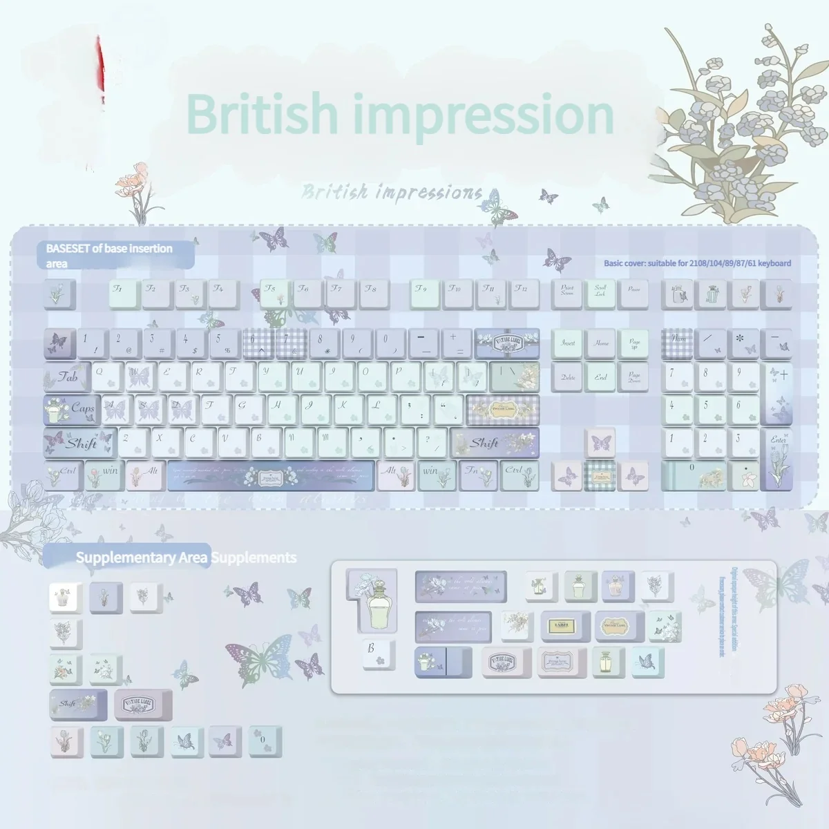 British Impression Series Keycap Set from various angles, showing the unique purple-blue gradient and minimalist MOA profile for a sophisticated desk upgrade.