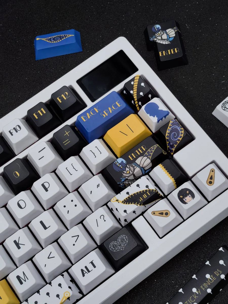 Exclusive Buccellati Keycap Set product images highlighting the full set's detailed Golden Wind tribute from various perspectives, with signature design.
