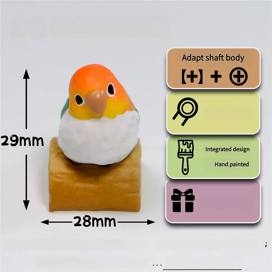 Multiple angles of an exquisitely handcrafted vibrant Caique parrot artisan keycap, highlighting its lifelike details and artistic charm.