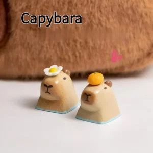 Adorable handmade Capybara With Orange & Flower Keycap, a serene resin capybara with charming magnetic flora and fruit accessories, adding playful flair to any keyboard.