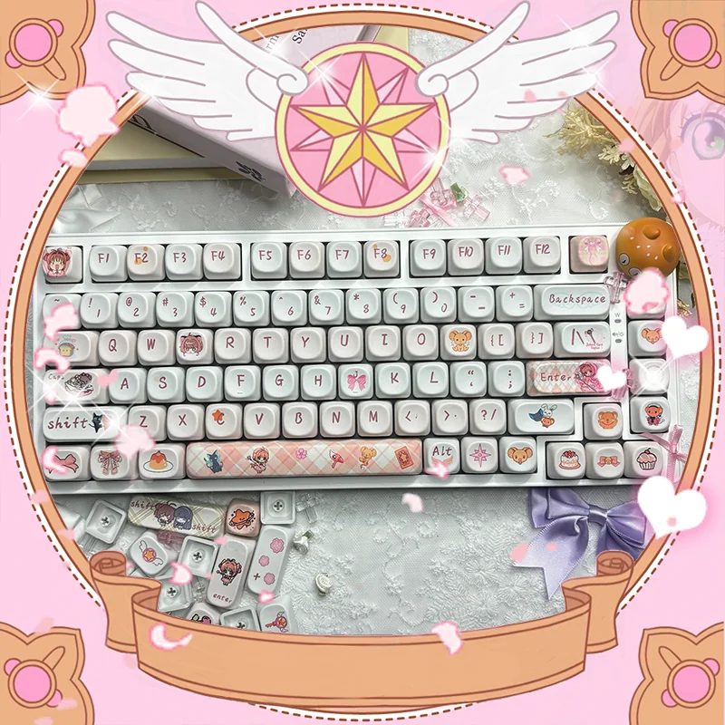 Cardcaptor Sakura PBT Dye-sub MOA keycaps set, featuring multiple angles of the exclusive pastel-colored magical girl design. Vibrant and detailed, perspective angles.