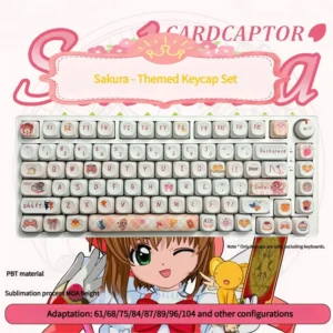 Exclusive Cardcaptor Sakura PBT dye-sub MOA keycaps set, beautifully displayed with pastel colors and iconic magical girl anime motifs.