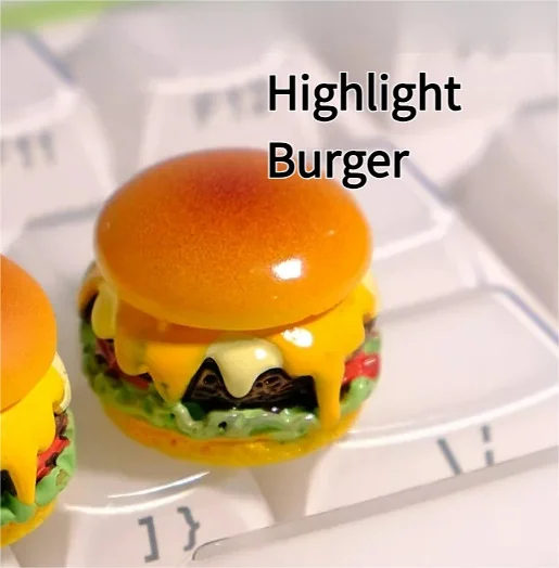 Cheese Burger Keycap is more than just an accessory, which showcasing multiple angles of the burger angles.
