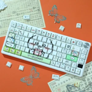 Adorable Chiikawa Hachiware PBT Dye-Sub keycaps set featuring charming character art, soft pastels, and a smooth spherical profile.