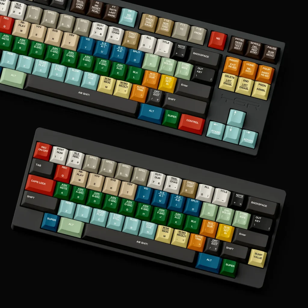 Premium Timeless CMX 3500 retro PBT dye-sub keycaps set, featuring classic industrial design and sophisticated muted tones for a vintage tech aesthetic.
