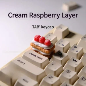 Main image of a delightful, handcrafted Cream Raspberry Layer TAB artisan keycap, featuring intricate layered pastry and sweet cream details.