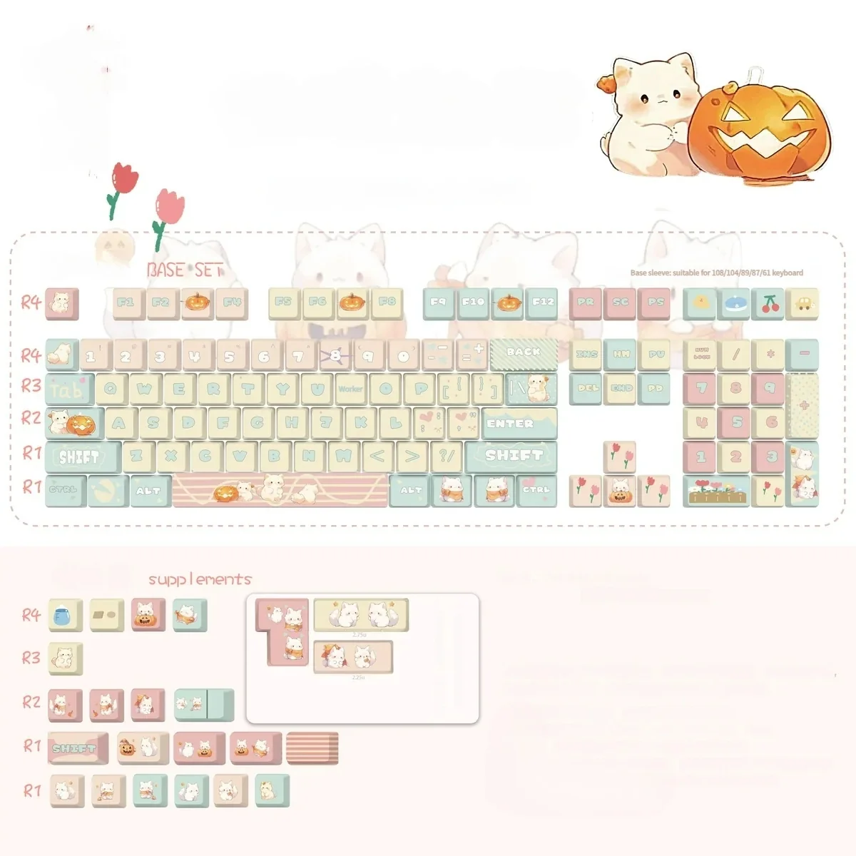 Charming gallery of adorable pink PBT cute cat keycaps set from multiple angles, showcasing their whimsical pastel design and durable material.