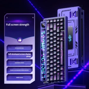 Premium Cyber Star AMG65 Smart Screen Mechanical Keyboard, prominently displaying its interactive smart screen and customizable thematic aesthetics.