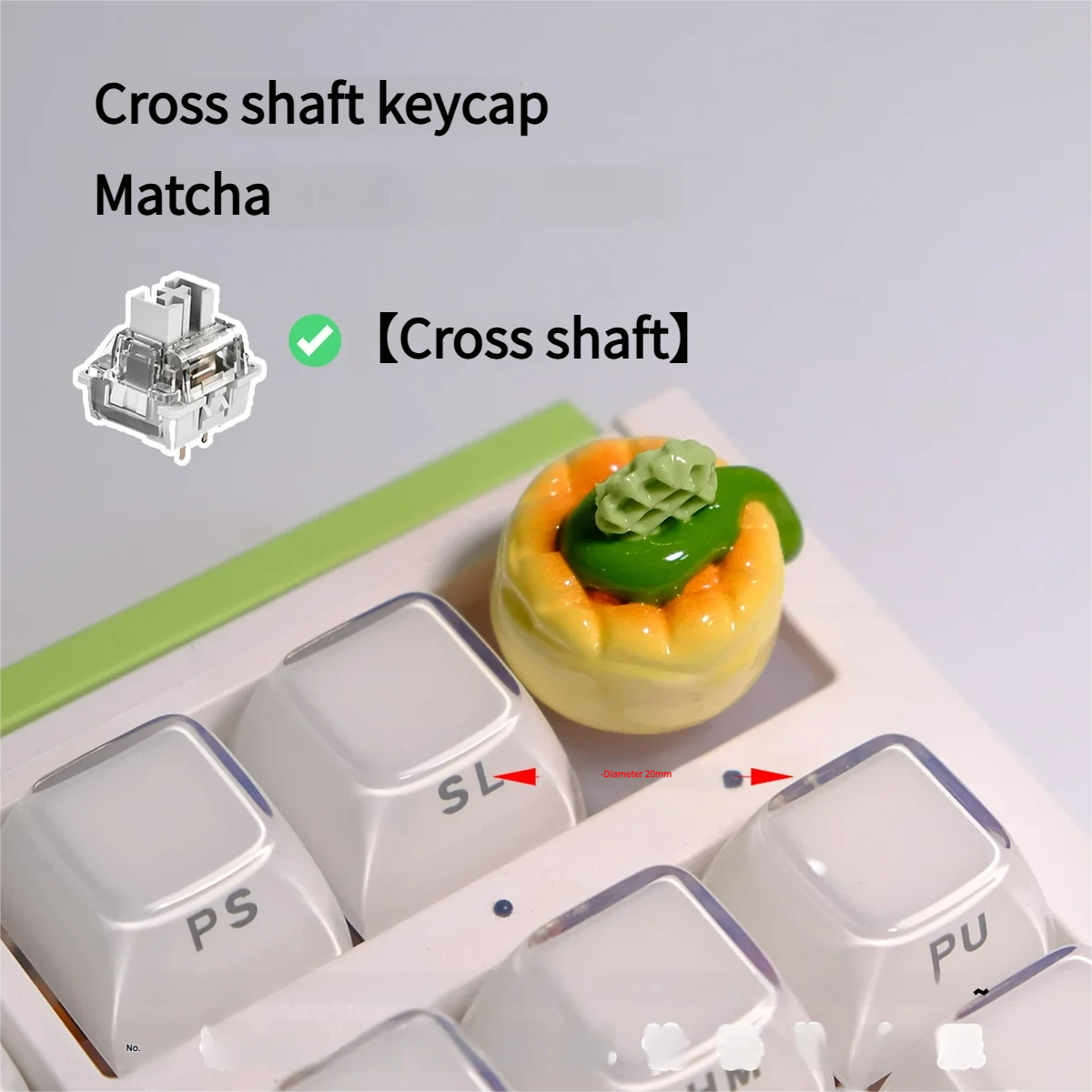 Whimsical handcrafted matcha dessert artisan keycap, a charming green miniature for mechanical keyboards.