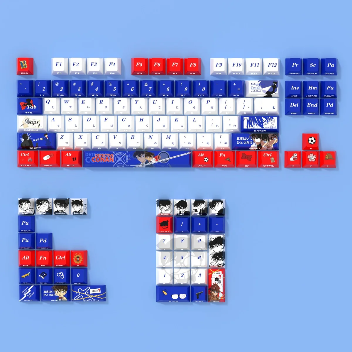 A sleek compact set of Detective Conan PBT keycaps set featuring mysterious side-printed legends with shine-through capability, capturing the iconic anime design.