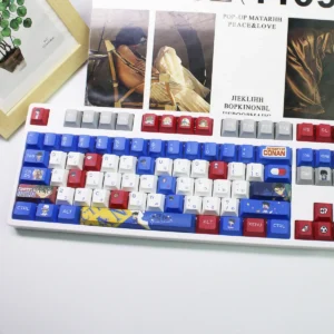 Playful Detective Conan PBT keycaps set, vibrant with iconic anime characters and diverse profiles for an epic keyboard.