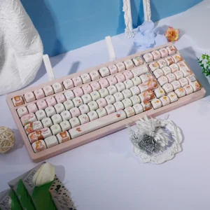 Whimsical Dream Island PBT dye-sub keycap set showcasing its artistic, ethereal islandscapes and soft, dreamy color palette.