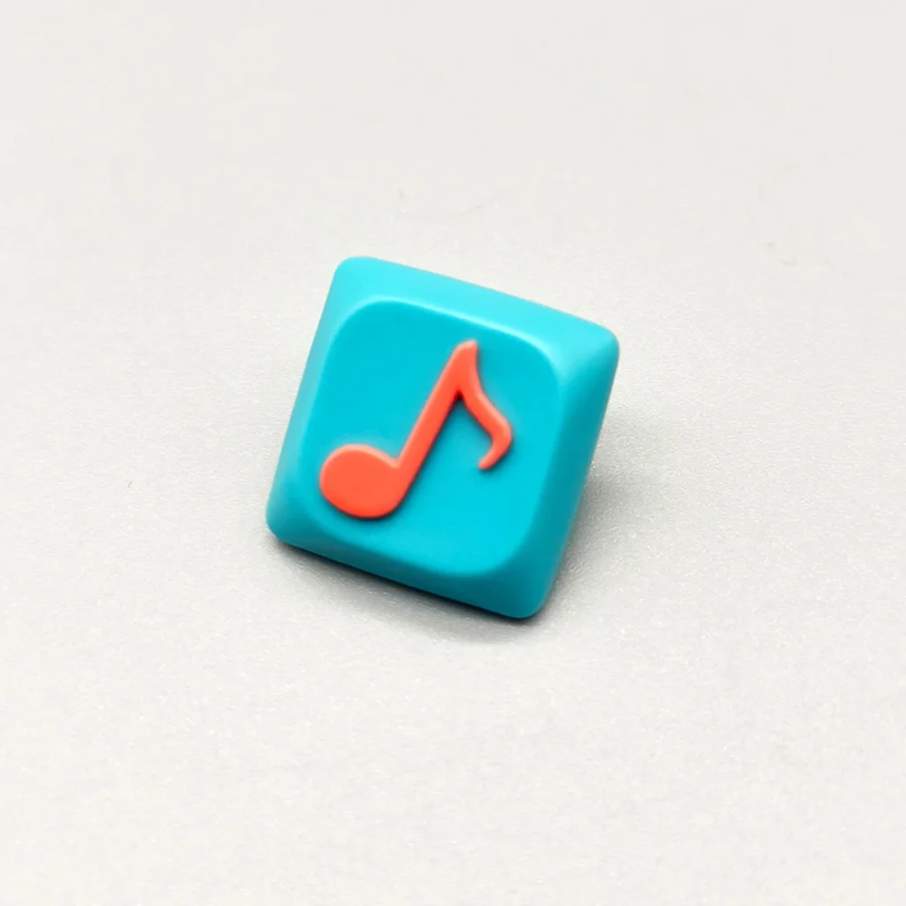A vibrant, handcrafted Eighth Note Symbol Keycaps featuring a translucent blue base with an elegantly embedded eighth note, from the Symphony collection.