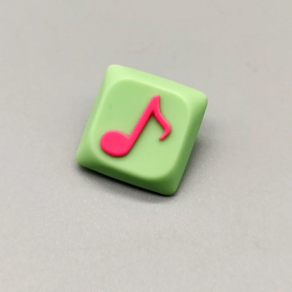 Handcrafted Eighth Note Symbol Keycaps featuring a vibrant translucent green background with an embedded eighth note, perfect for a musical keyboard theme.