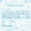 Detailed view of Summer Keycaps Set, with durable PBT and crisp dye-sublimated legends. Soft pastel blues, greens, and whites evoke a serene, artistic summer setup.