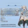 Enchanting Frieren RGB keycaps set displayed from various angles, showcasing the vibrant anime art and mesmerizing four-sided light-through effect.