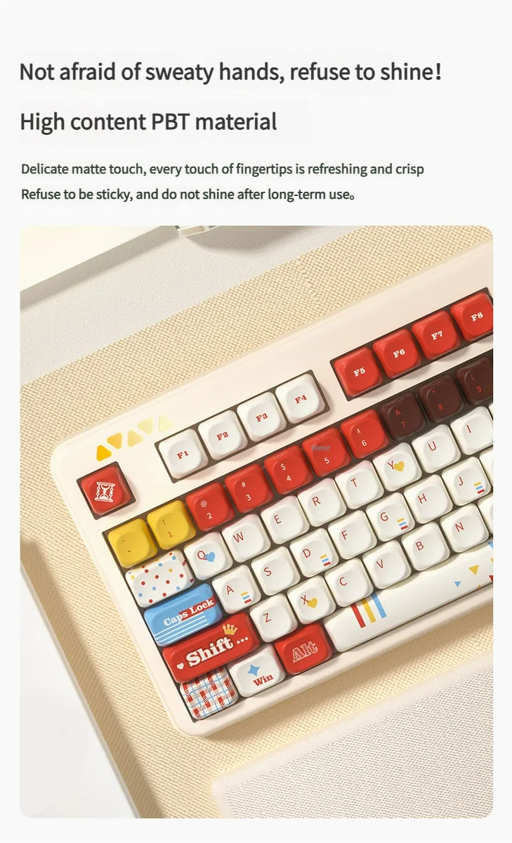 Super Player retro gaming keycap set, playfully displayed from various angles. Features vibrant primary colors and bold pixel art for a nostalgic gaming art.