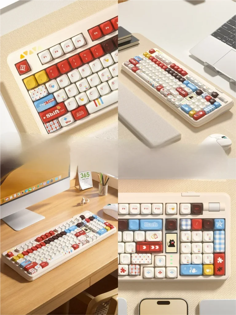 Super Player gaming keycap set showcasing a vibrant retro pixel art aesthetic with bold primary colors for a playful look.