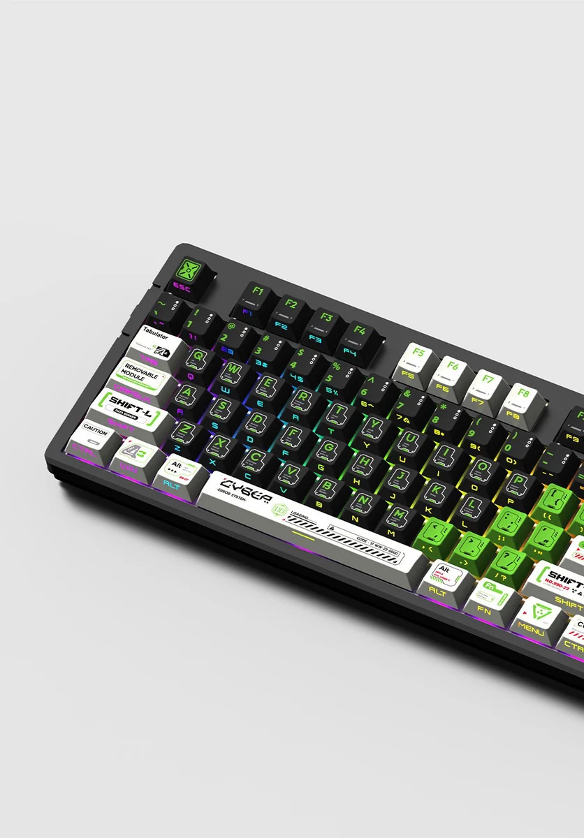 Phantom Mecha Side-Lit PBT Gaming Keycaps set, showcasing its sleek, futuristic design and stealthy side-lit legends for premium immersive gaming.