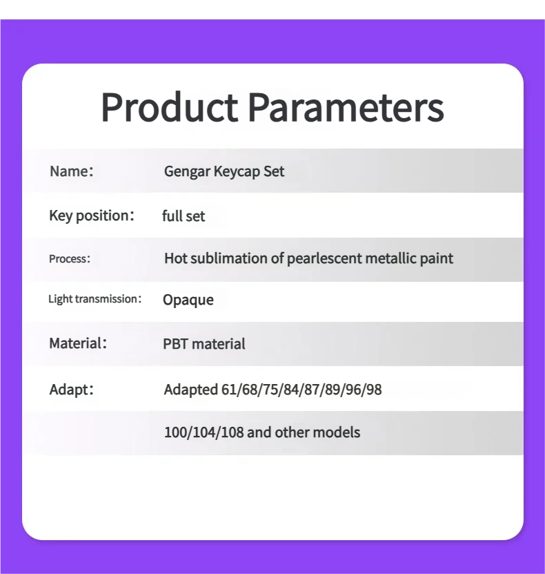 Experience premium Gengar Pearlescent PBT Keycaps set for magnetic switches, showcasing a shimmering, mischievous ghost design.