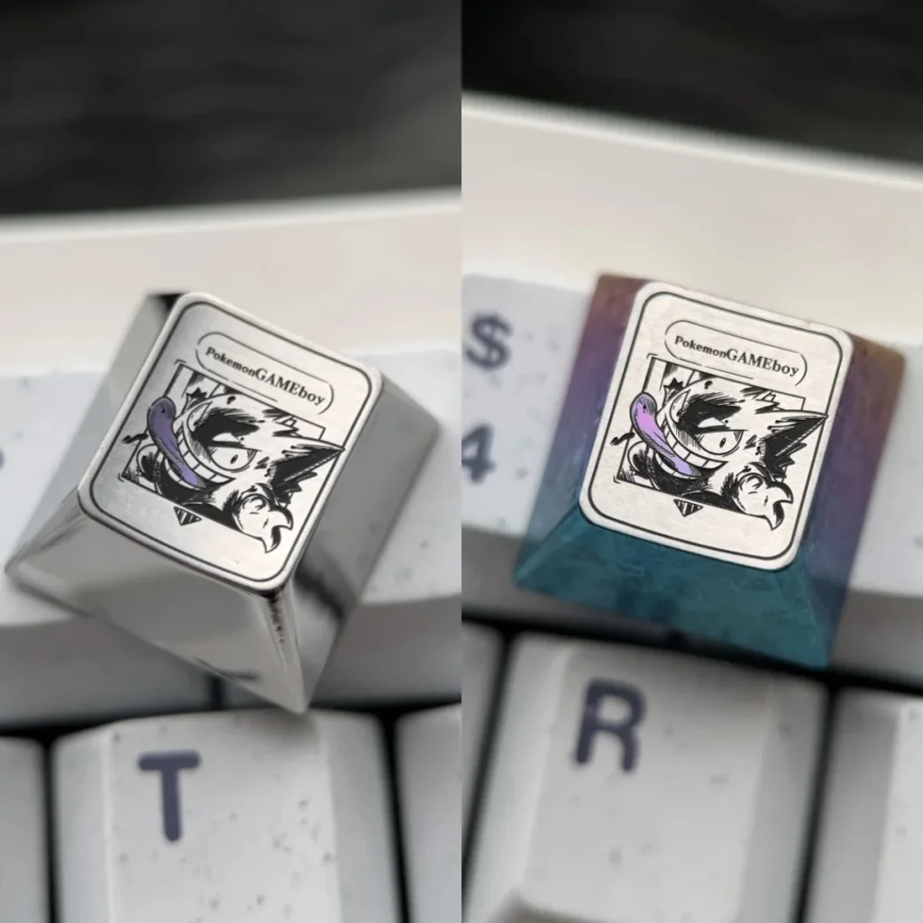 Artisan crafted Gengar Titanium Pokemon Keycap with an iridescent ice crystal finish, made from premium titanium alloy for a vibrant, iconic design.