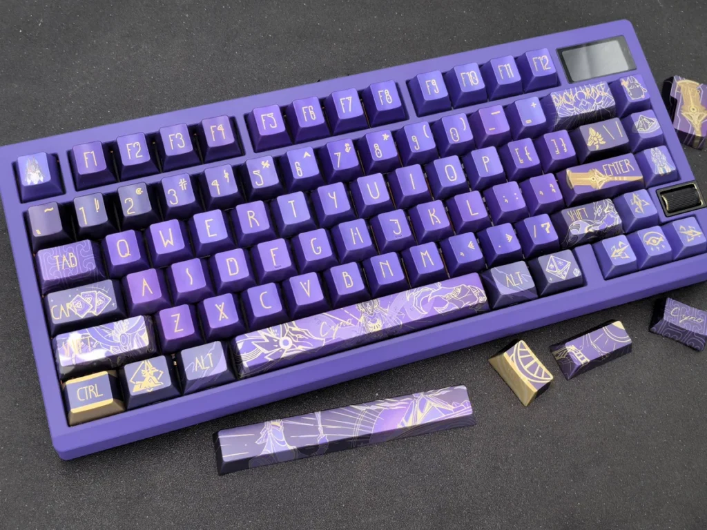 Exclusive Genshin Cyno Keycap Set: a handcrafted metallic coating art piece. It displays Cyno's iconic aesthetic, intricate details, and a striking finish.
