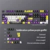 Vibrant yellow and purple graffiti PBT keycaps set, a 126-key set capturing dynamic urban street art and playful spray paint aesthetics.